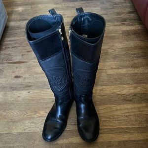 TORY BURCH Knee High Quilted Logo Riding Boots